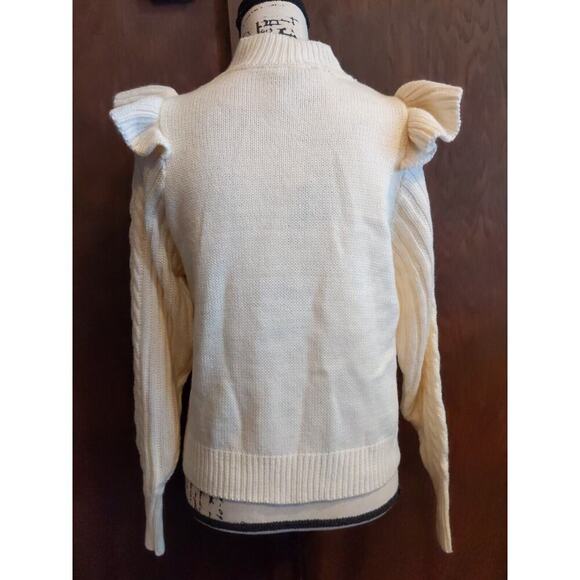 Studio 19 Womens Sweater Cable Knit Top Small Cream Ivory Mock neck Ruffle NEW - Picture 5 of 8